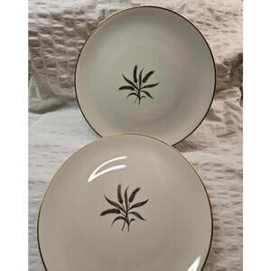 Vintage Embassy USA Wheat Plates – Vitrified China Gold & Black (Set of 8)